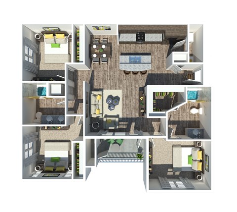 Floor plan for 3 beds, 2 baths, 1230 sqft